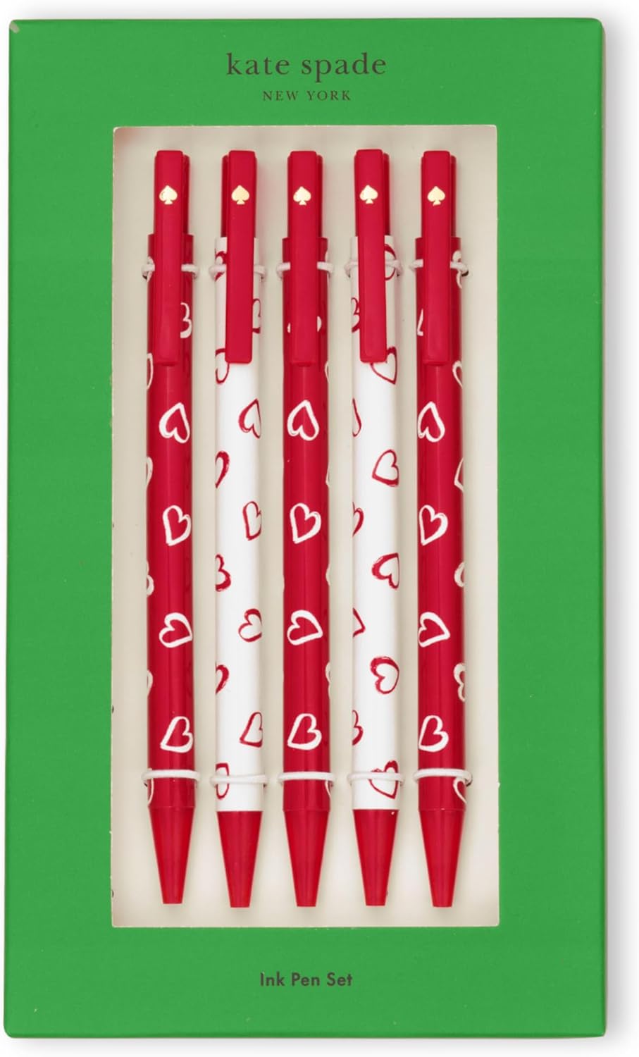Kate Spade New York Black Ink Pen Set of 5, Cute Plastic Click Pens, Dots and Stripes