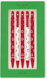 Kate Spade New York Black Ink Pen Set of 5, Cute Plastic Click Pens, Dots and Stripes