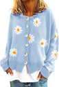 ZOCAVIA Women's Floral Knit Sweaters Cardigan Fall Winter Button Down Open Front Casual Flower Embroidered Cropped Sweaters