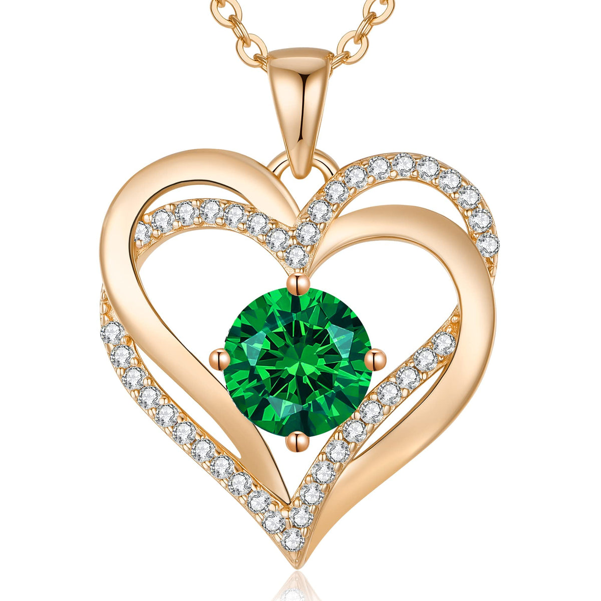 Personalized Double Heart Birthstone Necklace for Women – Sterling Silver Gift