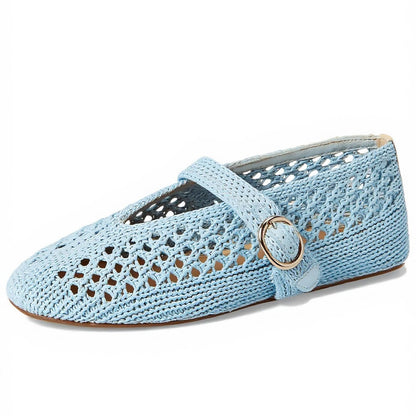 Woven Ballet Flats Women Mesh Raffia Flats Round Toe Mary Janes Comfortable Ballerina Flat Shoes