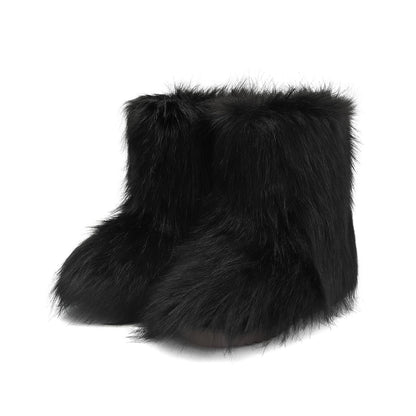 Wnshonzy Fur Boots for Women Snow Furry Fluffy Platform Flat Ankle Mini Boot Winter Round Toe Y2k Comfortable Mid-Calf Short Outdoor 2025
