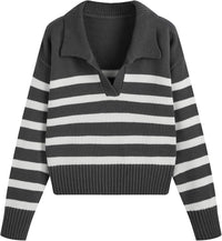 CIDER Women’s Polo Sweater Striped Collared Lightweight Long Sleeve V Neck Pullover Fall Sweater Tops 2025