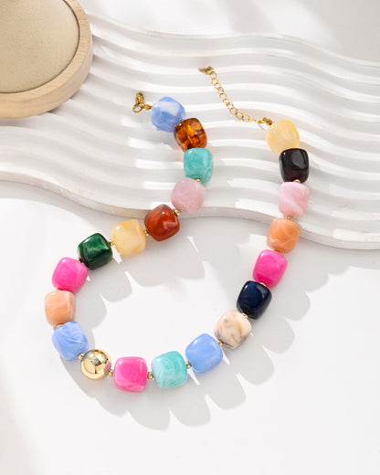 Chunky Beaded Statement Necklace for Women Trendy Colorful Boho Resin Bead Choker Necklaces Summer Handmade Jewelry Gifts Accessories