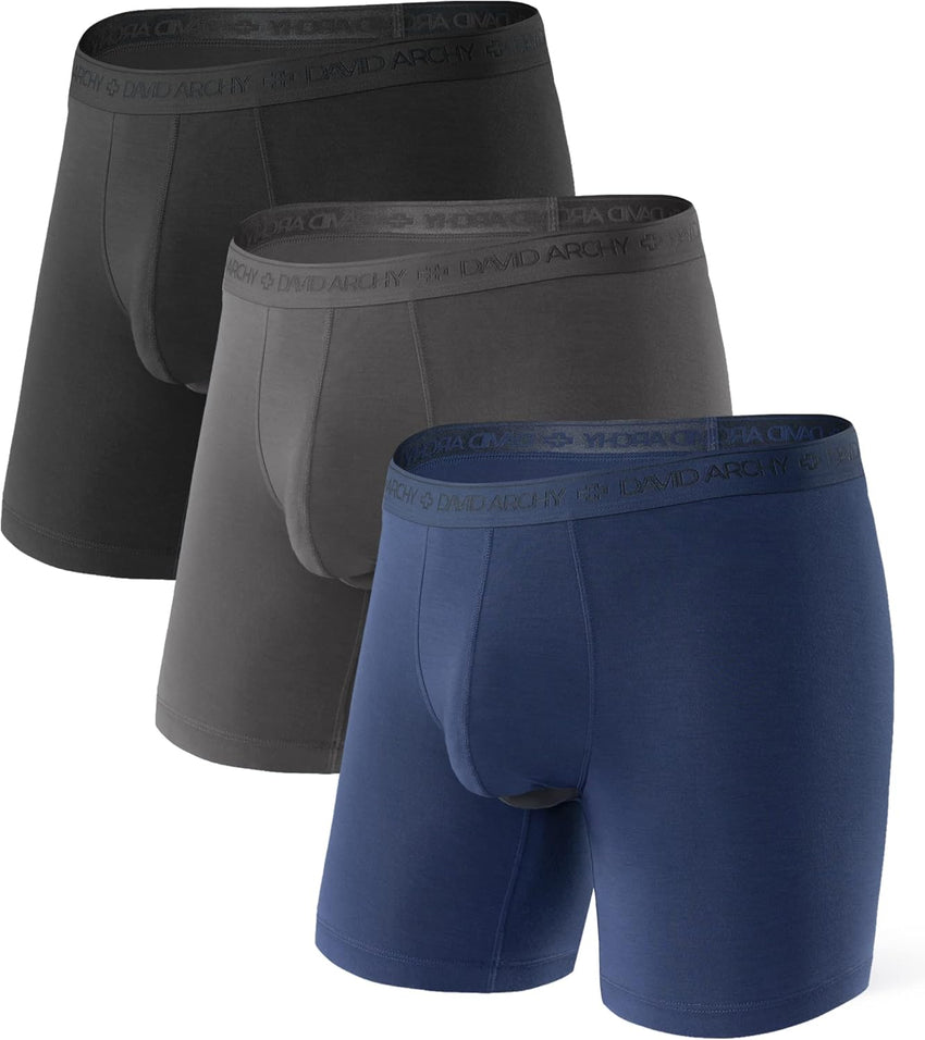 DAVID ARCHY Men's Underwear Ultra Soft Modal Dual Pouch Trunks Ball Pouch Bulge Enhancing Boxer Briefs for Men 3 or 4 Pack