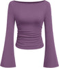 7DAY'S Women's Long Sleeve Shirts 2025 Fall Crop Going Out Tops Casual Boat Neck Bell Sleeve Ribbed Ruched Y2K Clothes