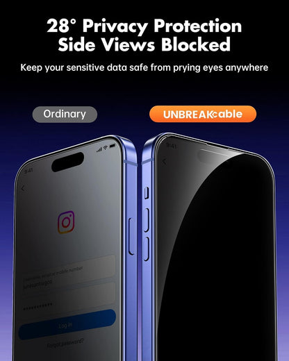 UNBREAKcable 2PCS Screen Protector for iPhone 16-1 Privacy Tempered Glass+1 Clear Glass Double Shatterproof [Easy Installation Frame] [9H Hardness] [Case Friendly] Anti-Scratch for iPhone 6.1 inch