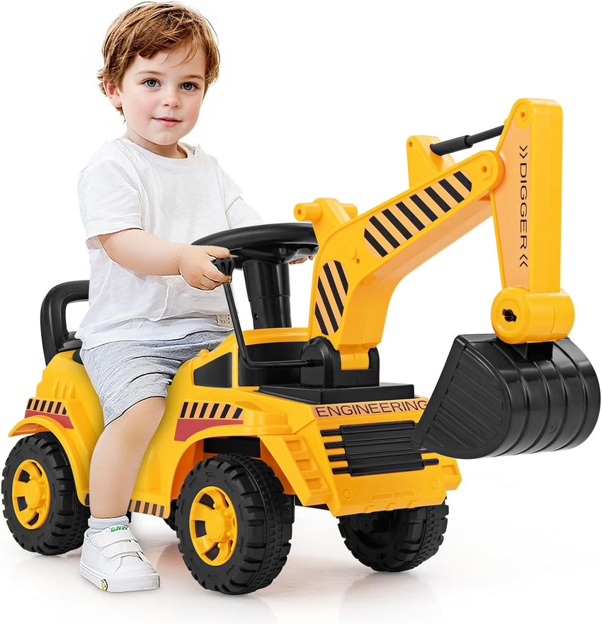 HONEY JOY Ride On Road Roller, Ride On Push Car for Toddlers, Adjustable Arm, Sound, Under-Seat Storage, Outdoor Ride on Construction Vehicle for Kids, No Power Ride On Toy for Boys Girls, Yellow