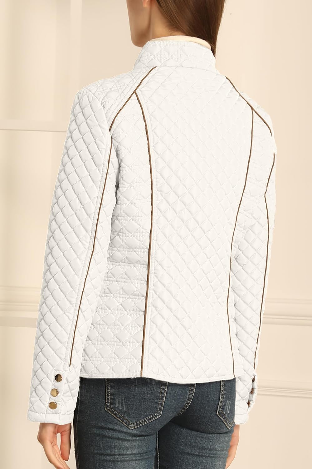 Bellivera Women's Stand Collar Lightweight Quilted Puffer Jacket Padded Zip Coat for Spring and Winter