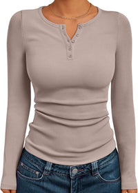 7DAY'S Queen Womens Long Sleeve Shirts 2025 Henley Casual Fall Outfits Fitted Tops Ribbed Fashion Basic Tees