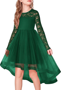 Arshiner Flower Girl Lace Tutu Dresses High Low Hem Long Sleeve Flowy Formal Party Wedding Dress