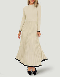 ZESICA Women's Long Sleeve Sweater Dress Fall 2025 Crewneck Ribbed Knit Pleated A-Line Maxi Wedding Guest Dresses