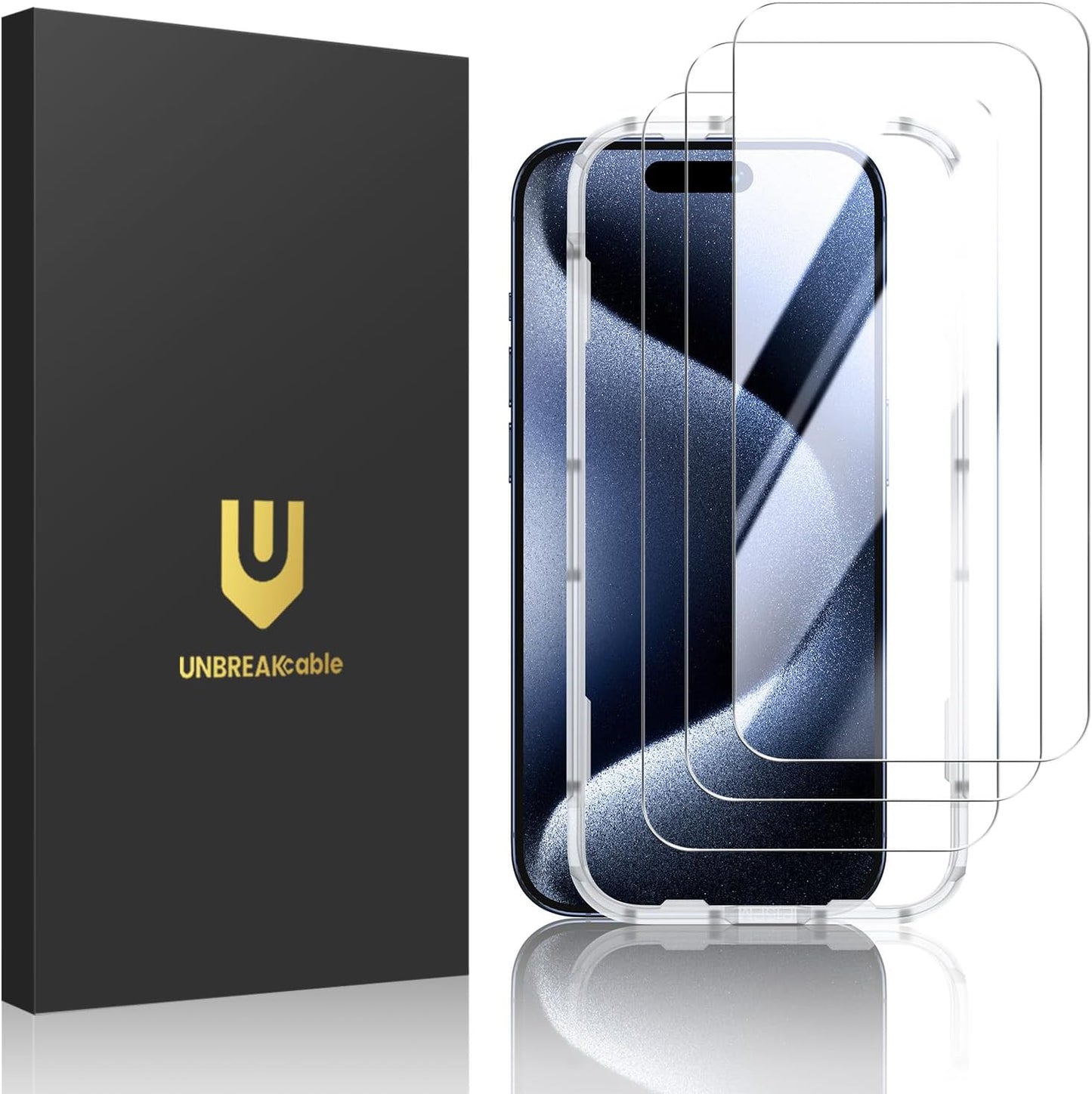 UNBREAKcable 3-Pack Screen Protector for iPhone 16 Pro, Double Shatterproof Tempered Glass [Easy Installation Frame] [9H Hardness] [99.99% HD Clear] [Case Friendly] for iPhone 6.3 inch