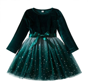 HNXDYY Little Girls Long Sleeve Star Print Knee Length Casual Princess Dress