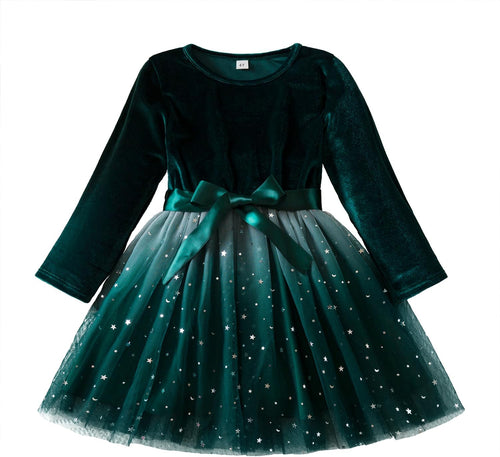 HNXDYY Little Girls Long Sleeve Star Print Knee Length Casual Princess Dress