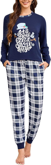 difficort Womens Christmas Pajamas Long Sleeve Pj Set Soft Plaid Pants Sleepwear with Pockets