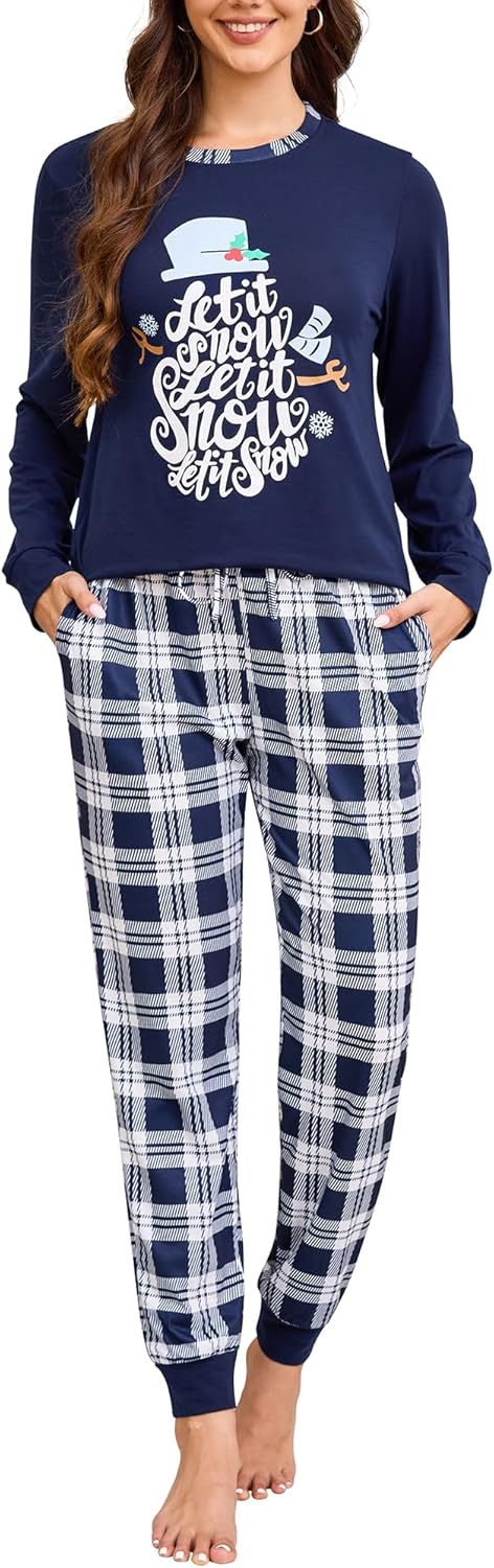 difficort Womens Christmas Pajamas Long Sleeve Pj Set Soft Plaid Pants Sleepwear with Pockets