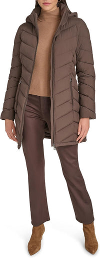Calvin Klein womens Everyday Hooded Zip Front Puffer Long Sleeve Coat