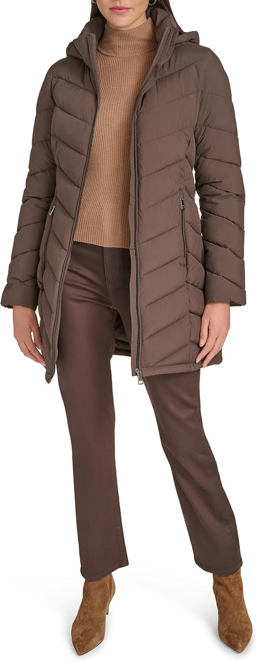 Calvin Klein womens Everyday Hooded Zip Front Puffer Long Sleeve Coat