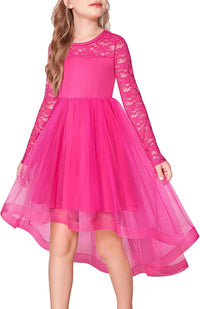 Arshiner Flower Girl Lace Tutu Dresses High Low Hem Long Sleeve Flowy Formal Party Wedding Dress
