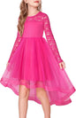Arshiner Flower Girl Lace Tutu Dresses High Low Hem Long Sleeve Flowy Formal Party Wedding Dress