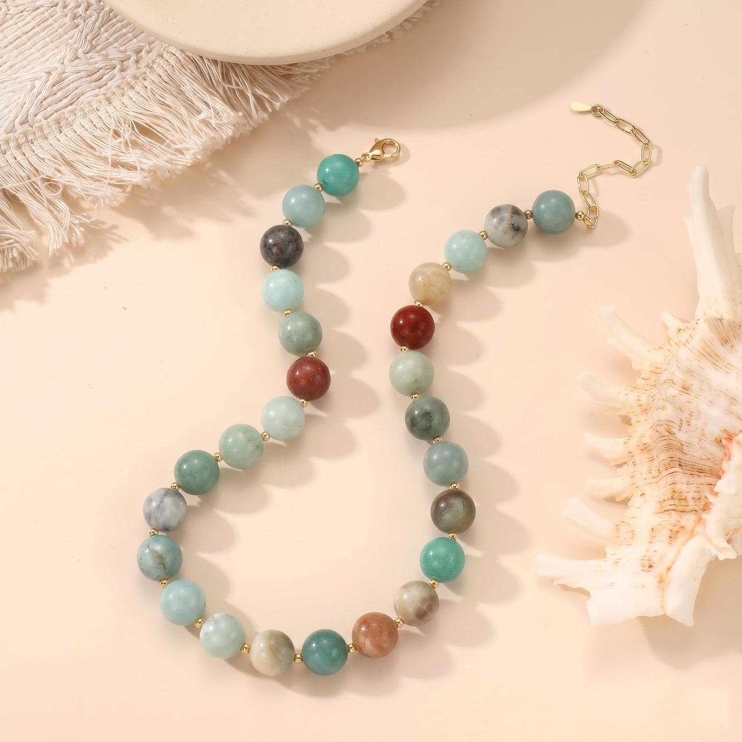Colorful Beaded Necklace for Women Boho Statement Chunky Necklace Natural Stone Beads Gemstone Choker Necklaces Handmade Summer Beach Jewelry