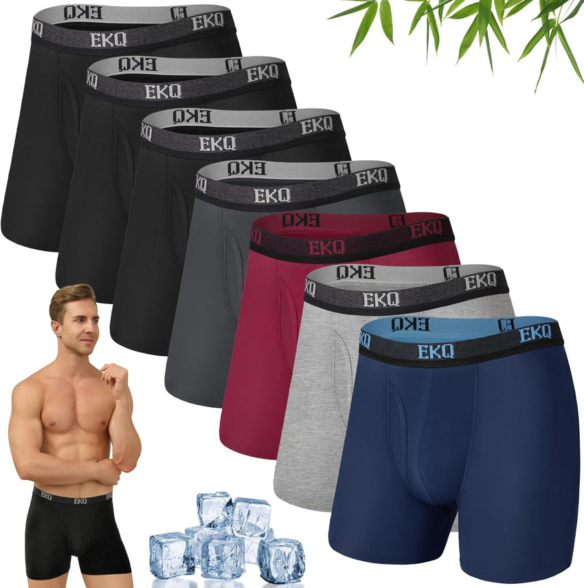 Mens Underwear Breathable Boxer Briefs 7 Pack Bamboo Rayon Boxers for Men Soft Stretchy Men's Underwear with Fly