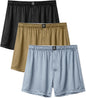 DAVID ARCHY Stretch Satin Boxers for Men, Silk Feeling Boxer Shorts, Breathable Loose Men's Underwear for Sleep 3 Pack