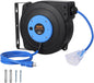 VEVOR Retractable Extension Cord Reel, 45 FT, Heavy Duty 12AWG/3C SJTOW Power Cord, with Lighted Triple Tap Outlet, 15 Amp Circuit Breaker, 180° Swivel Bracket for Ceiling or Wall Mount