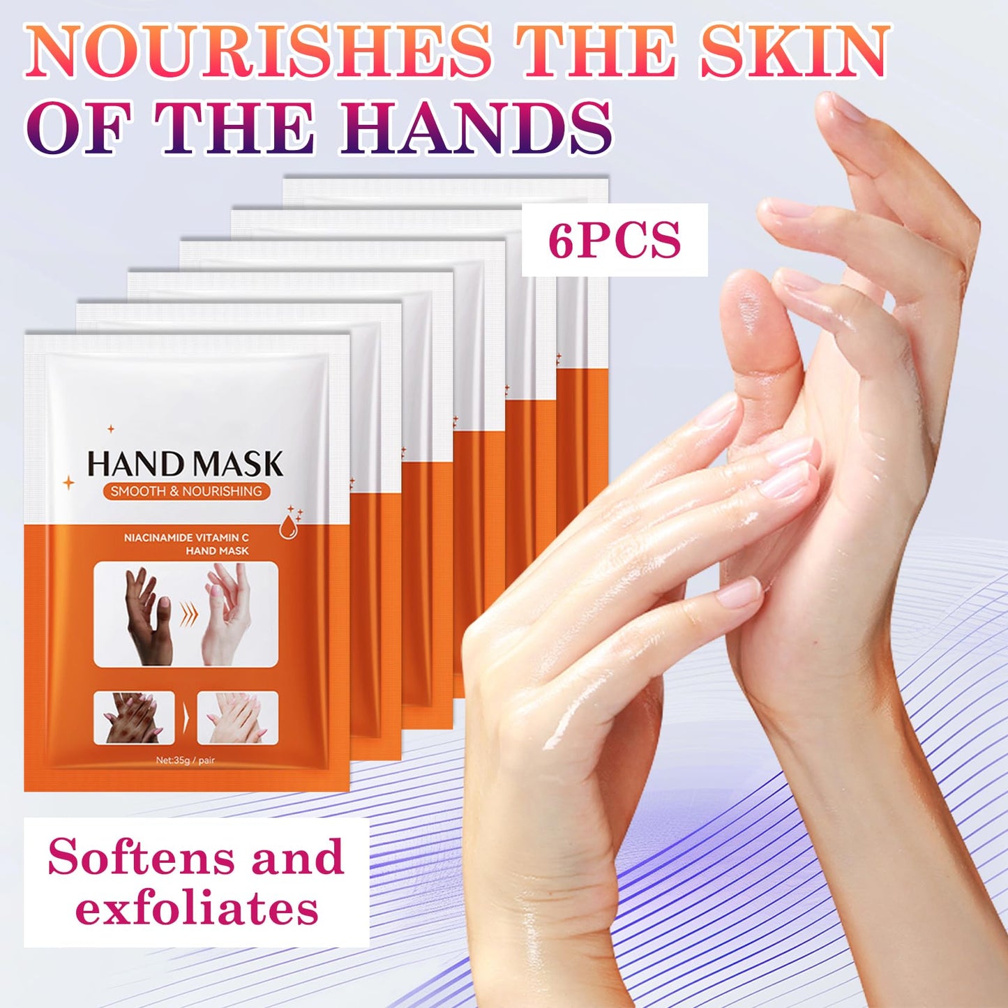 LZYLLS 6 Pairs Hand Masks Moisturizing Gloves, Hydrating Hand Mask Moisturizer Gloves Care for Dry Cracked Hands, Smooth Long Lasting Soft Firming Hand Mask Gift Set for Men Women（A