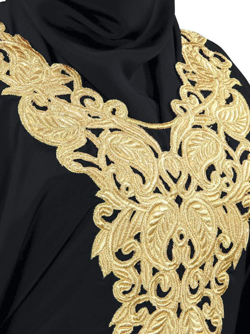 MyBatua Free Size Womens Kaftan Gold Embroidered Fancy Abaya Evening Gown Muslim Maxi Dress KF-003