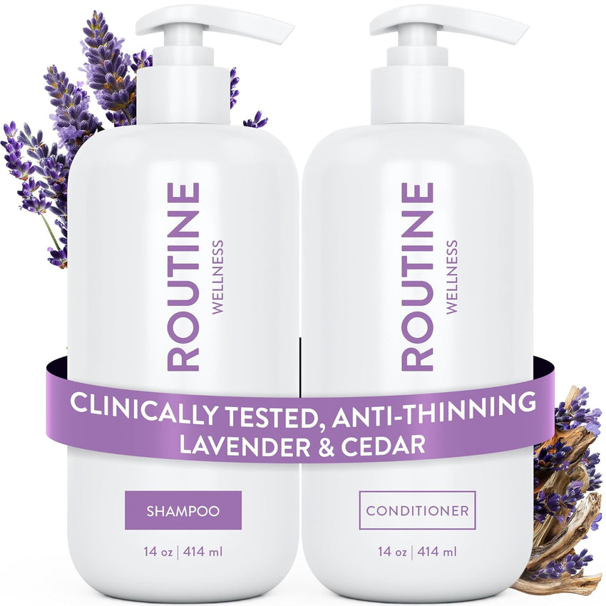 Routine Wellness Anti-Thinning Shampoo and Conditioner Set for Thinning Hair - Biotin DHT Blocker Women & Men - Color Safe Shampoo for Hair Loss & Healthier Hair - Rose Hips (Pack of 2)