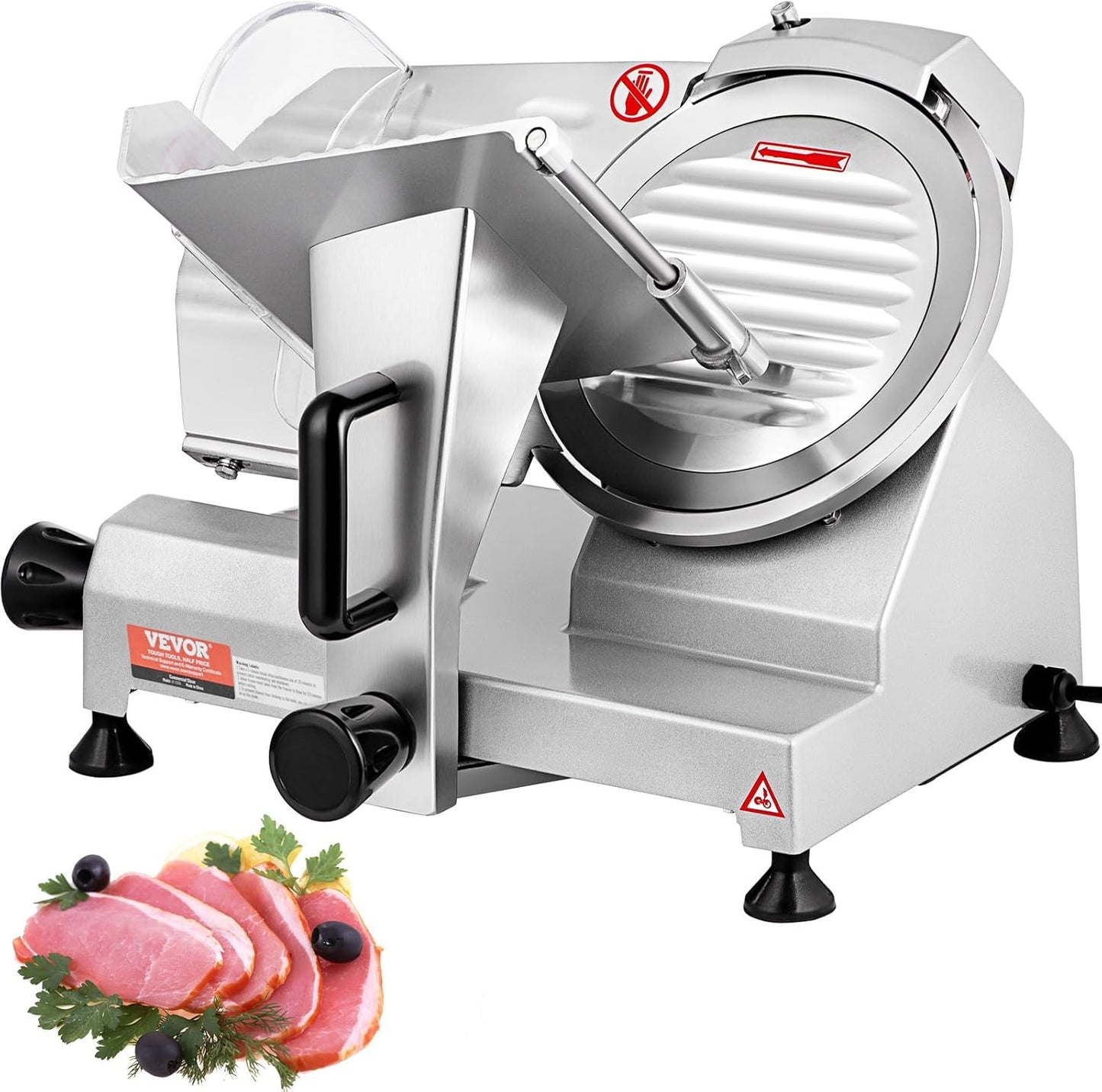VEVOR Commercial Meat Slicer, 320W Electric Deli Food Slicer, 12 inch Carbon Steel Blade Electric Food Slicer, 350-400RPM Meat Slicer, 0-0.6 inch Adjustable Thickness for Cheese, Veggies, Ham
