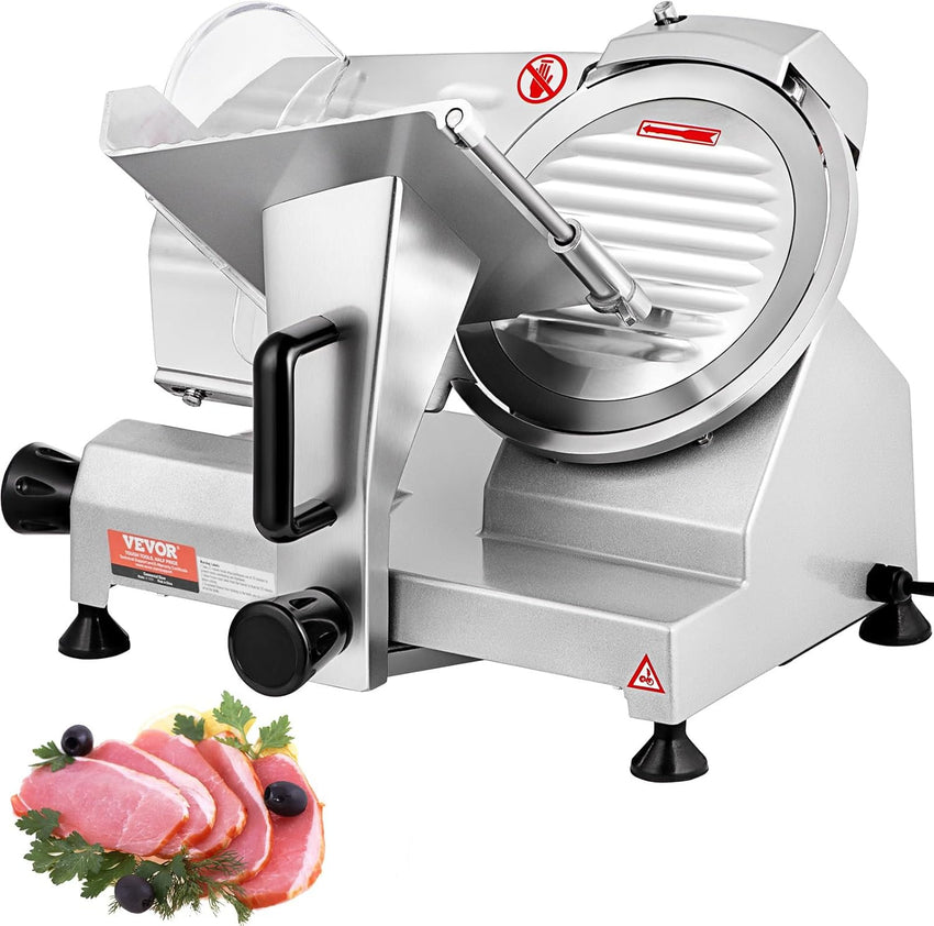 VEVOR Commercial Meat Slicer, 320W Electric Deli Food Slicer, 12 inch Carbon Steel Blade Electric Food Slicer, 350-400RPM Meat Slicer, 0-0.6 inch Adjustable Thickness for Cheese, Veggies, Ham