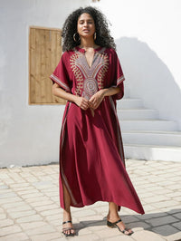Women Embroidery Loose Kaftan Casual Beach Bathing Suit Cover Up Long Caftans Maxi Dress