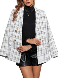 Mina Self 2025 Fall Women's Tweed Blazer Plaid - Fully-Lined Double-Breasted Fashion Slim Casual Office Work Jacket Pockets