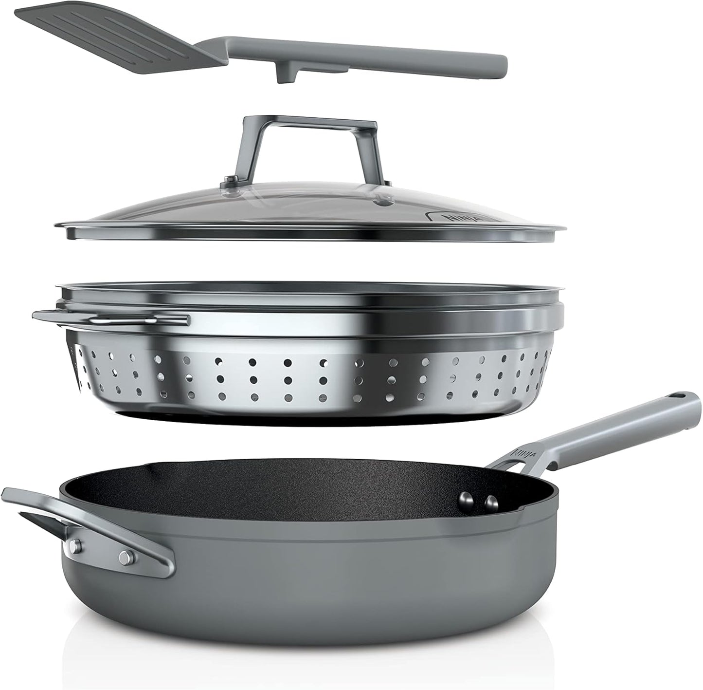 Ninja, Cookware, Steamer, Strainer Basket, Glass Lid and Spatula, Foodi NeverStick PossiblePan, Premium Set with 4-Quart Capacity Pan, Nonstick, Durable, Oven Safe Cookware, Cherry Tart, CW102RD