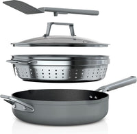 Ninja, Cookware, Steamer, Strainer Basket, Glass Lid and Spatula, Foodi NeverStick PossiblePan, Premium Set with 4-Quart Capacity Pan, Nonstick, Durable, Oven Safe Cookware, Cherry Tart, CW102RD