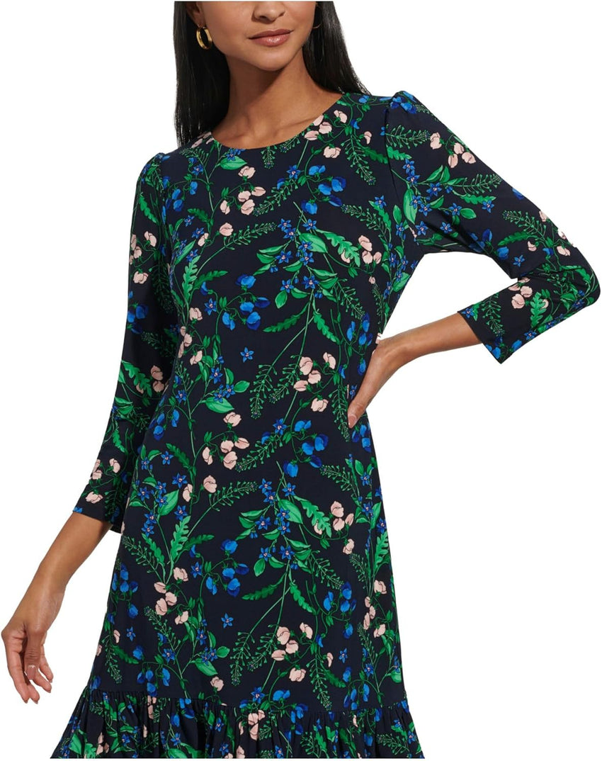 Tommy Hilfiger Women's 3/4 Sleeve High Neck Ruffle Trim Jersey Mini Dress