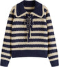CIDER Striped Sweaters for Women Collar Knit Long Sleeve Knotted Loose Fit Pullover Winter Sweater Fall Tops