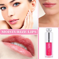 Hydrating Lip Glow Oil Plumping Gloss Tinted Lip Balm Transparent Moisturizing Toot Lip Care Oil Non-sticky Big Brush Head Nourishing Repairing Lip Lines and Prevents Dry Cracked Lips(015#)