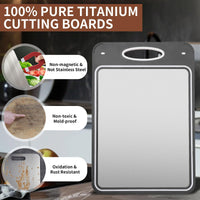 Titanium Cutting Boards for Kitchen Non-Toxic – Double Sided Metal for Meat/Fish & Wheat Straw PP for Fruits/Vegetables, Dishwasher Safe, Hygienic, Pure Cut Easy Clean Chopping Board Large