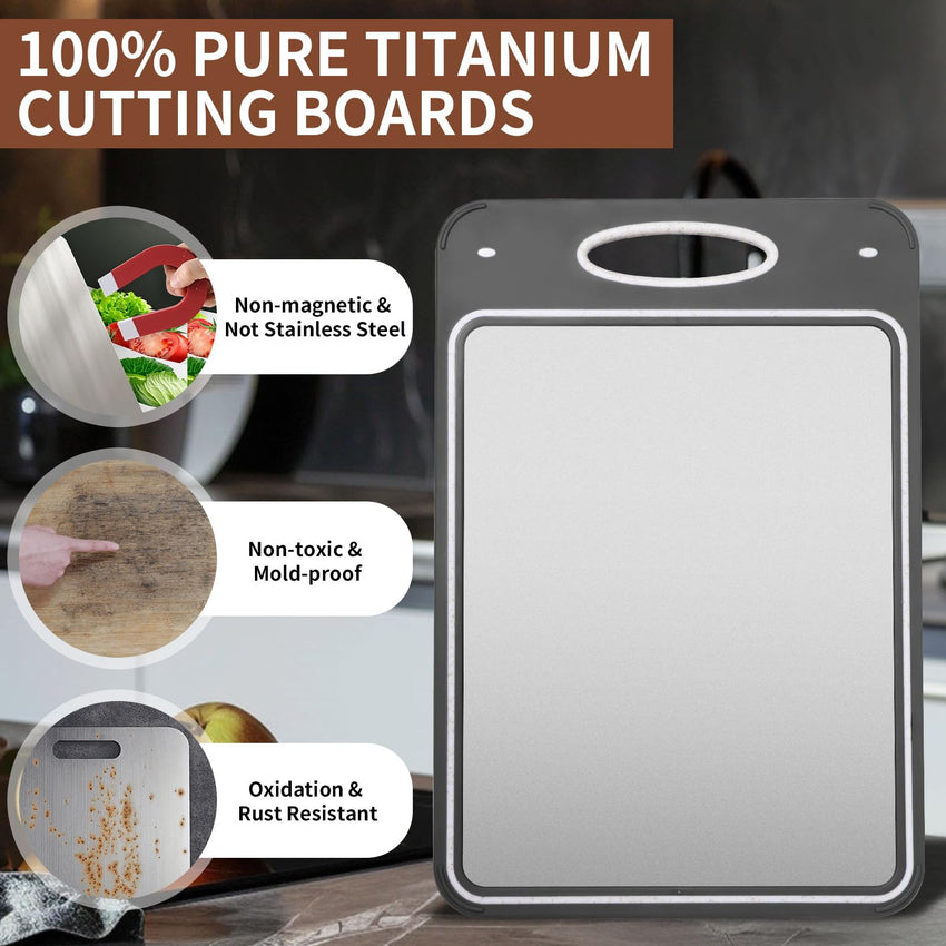 Titanium Cutting Boards for Kitchen Non-Toxic – Double Sided Metal for Meat/Fish & Wheat Straw PP for Fruits/Vegetables, Dishwasher Safe, Hygienic, Pure Cut Easy Clean Chopping Board Large