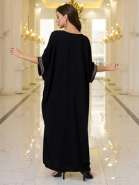 Women V Neck Embroidery Kaftan Dress Loose Casual Beach Cover Up Long Caftans Maxi Dresses