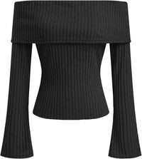 CIDER Off The Shoulder Tops for Women Long Sleeve Going Out Y2K Tops Knit Pullover Fall Outfits Trendy 2025