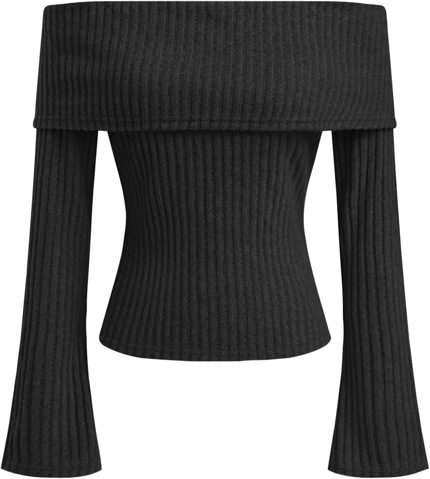 CIDER Off The Shoulder Tops for Women Long Sleeve Going Out Y2K Tops Knit Pullover Fall Outfits Trendy 2025