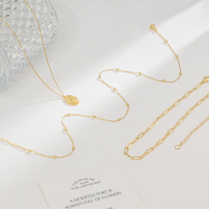 Layered Necklaces for Women, Dainty 14K Gold Plated Circle Peadant Chain Necklace Set Simple Paperclip Stacked Necklaces for Women Trendy Gold Jewelry
