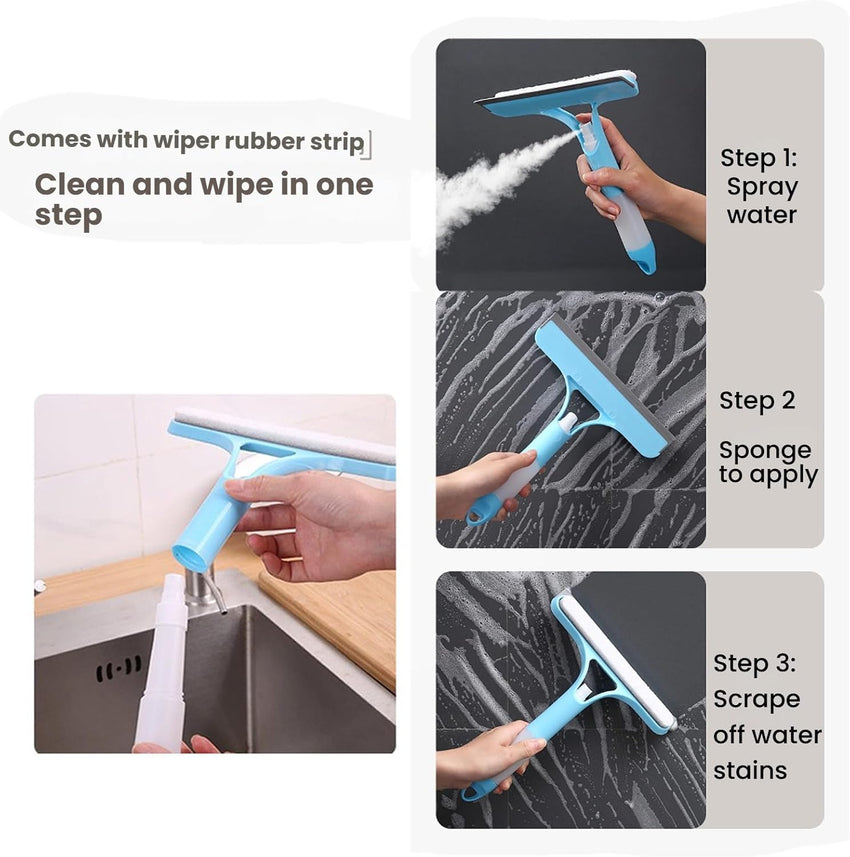 3 in 1 Window Cleaning Scraper Glass， 2025 New Squeegee for Shower Glass, Spray Away Cleaner Shower Squeegee for Glass Doors Brush - All-Purpose Squeegee for Window Cleaner Tool (Grey)