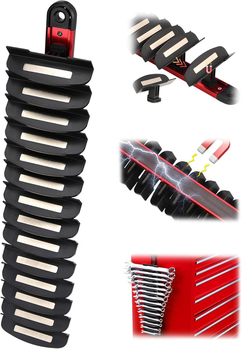 2-Pack Magnetic Wrench Organizer, 32-Slot Premium Wrench Rack Holder Tool Trays for Toolboxes Drawer Storage, SAE (1/4" - 1-1/16") & Metric (6mm - 24mm)