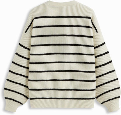 CIDER Women's Striped Knit Cardigan Button Down V Neck Fall Fashion Casual Sweater